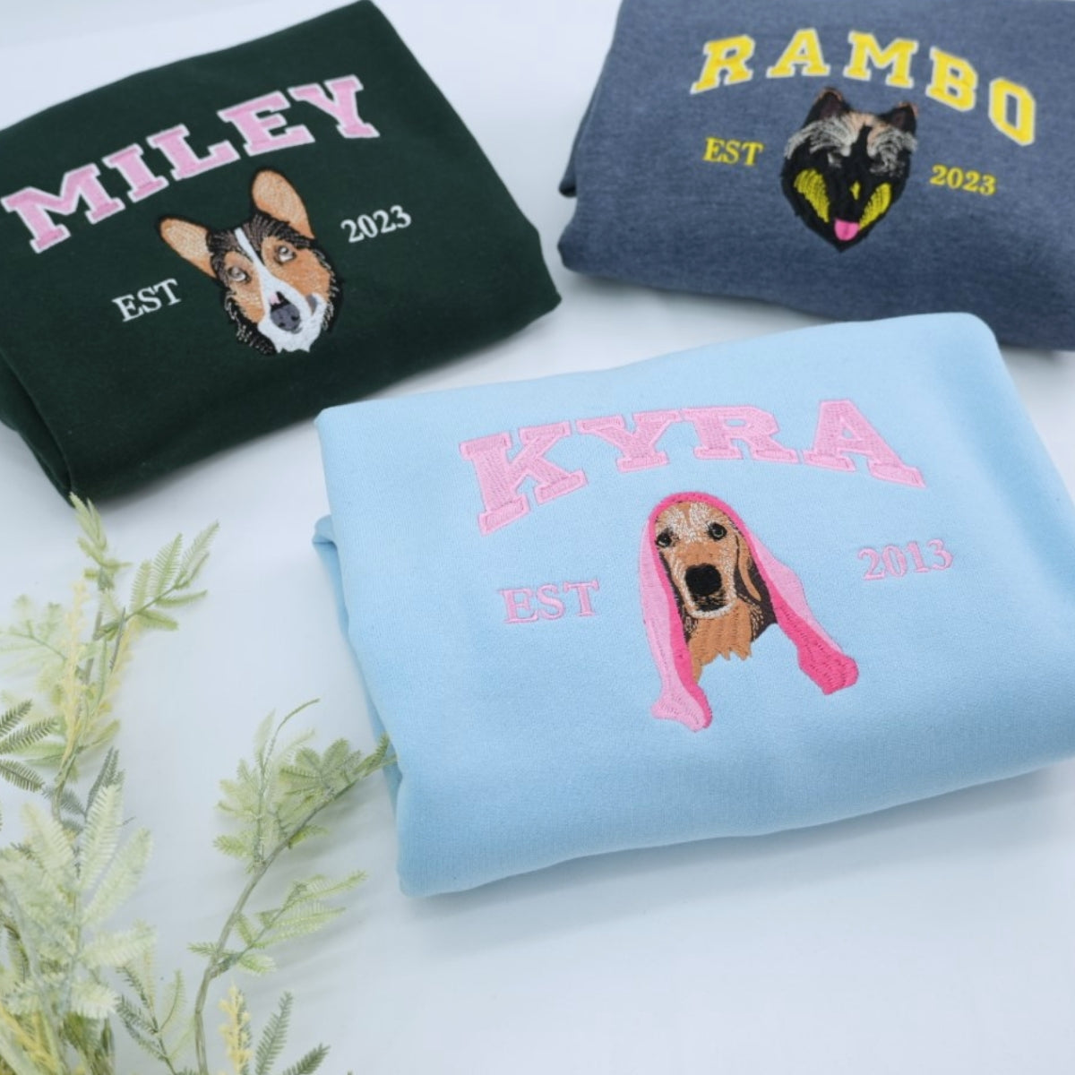 Custom Dog Portrait Embroidered Sweatshirt - Personalized Dog Name Varsity Shirt - Dog Lover Gift