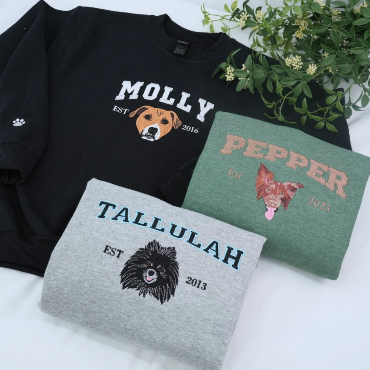 Custom Dog Portrait Embroidered Sweatshirt - Personalized Dog Name Varsity Shirt - Dog Lover Gift