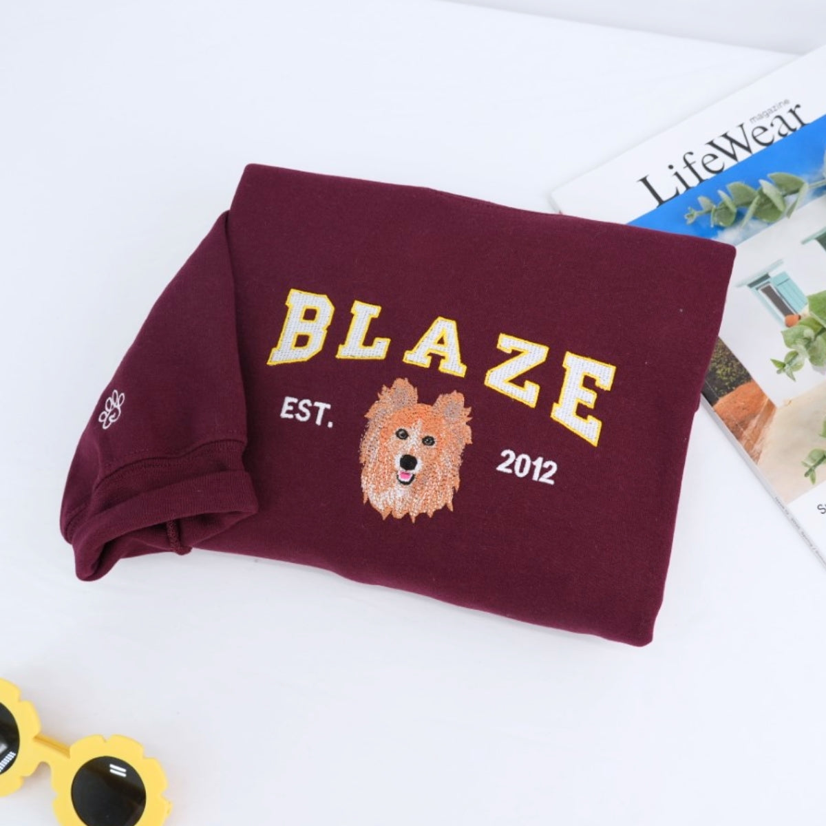 Custom Dog Portrait Embroidered Sweatshirt - Personalized Dog Name Varsity Shirt - Dog Lover Gift