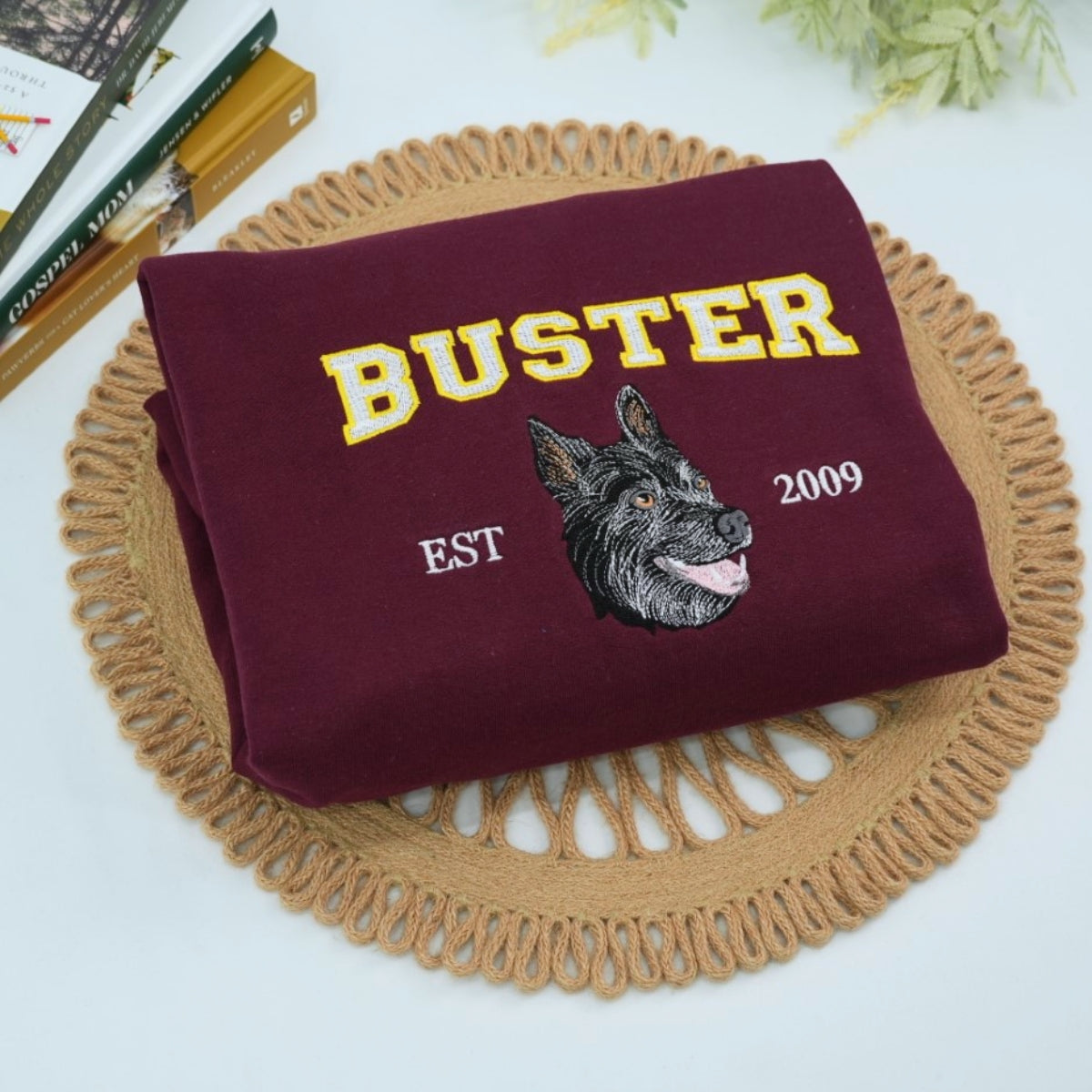 Custom Dog Portrait Embroidered Sweatshirt - Personalized Dog Name Varsity Shirt - Dog Lover Gift