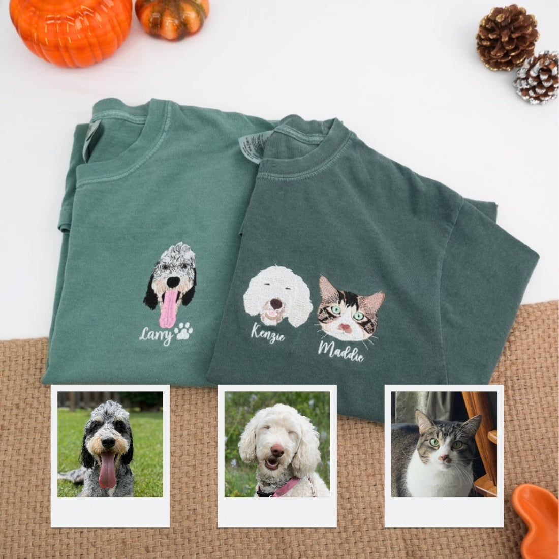 Custom Pet Portrait Embroidered T-Shirt - Personalized Dog & Cat Face Shirt - Pet Parent Gift