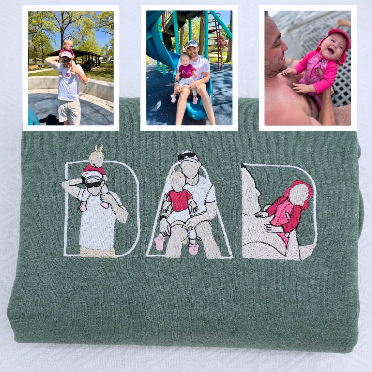 Family Photo Custom Embroidered Sweatshirt - Personalized Father's Day Gift