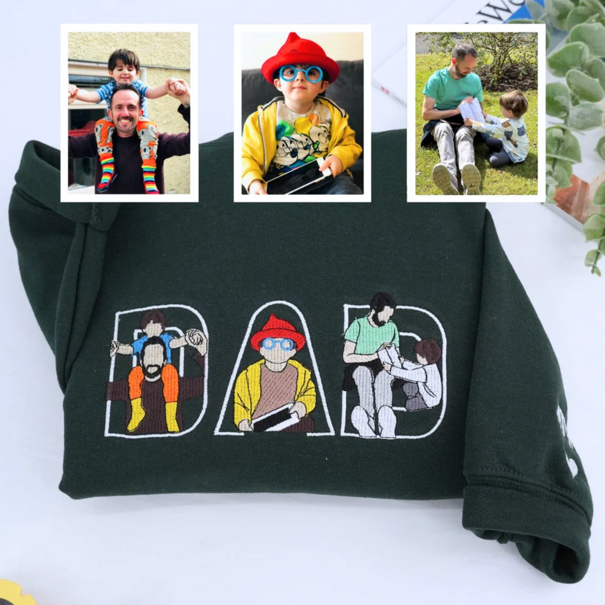 Family Photo Custom Embroidered Sweatshirt - Personalized Father's Day Gift