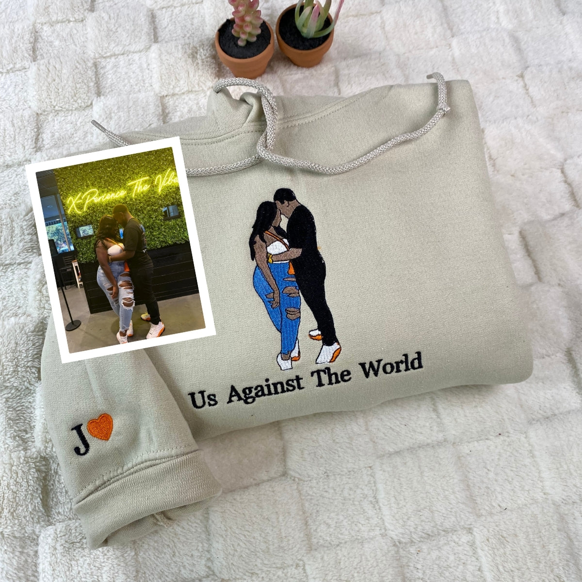 Custom Photo Embroidered Couple Hoodies - Personalized Anniversary Gift Set