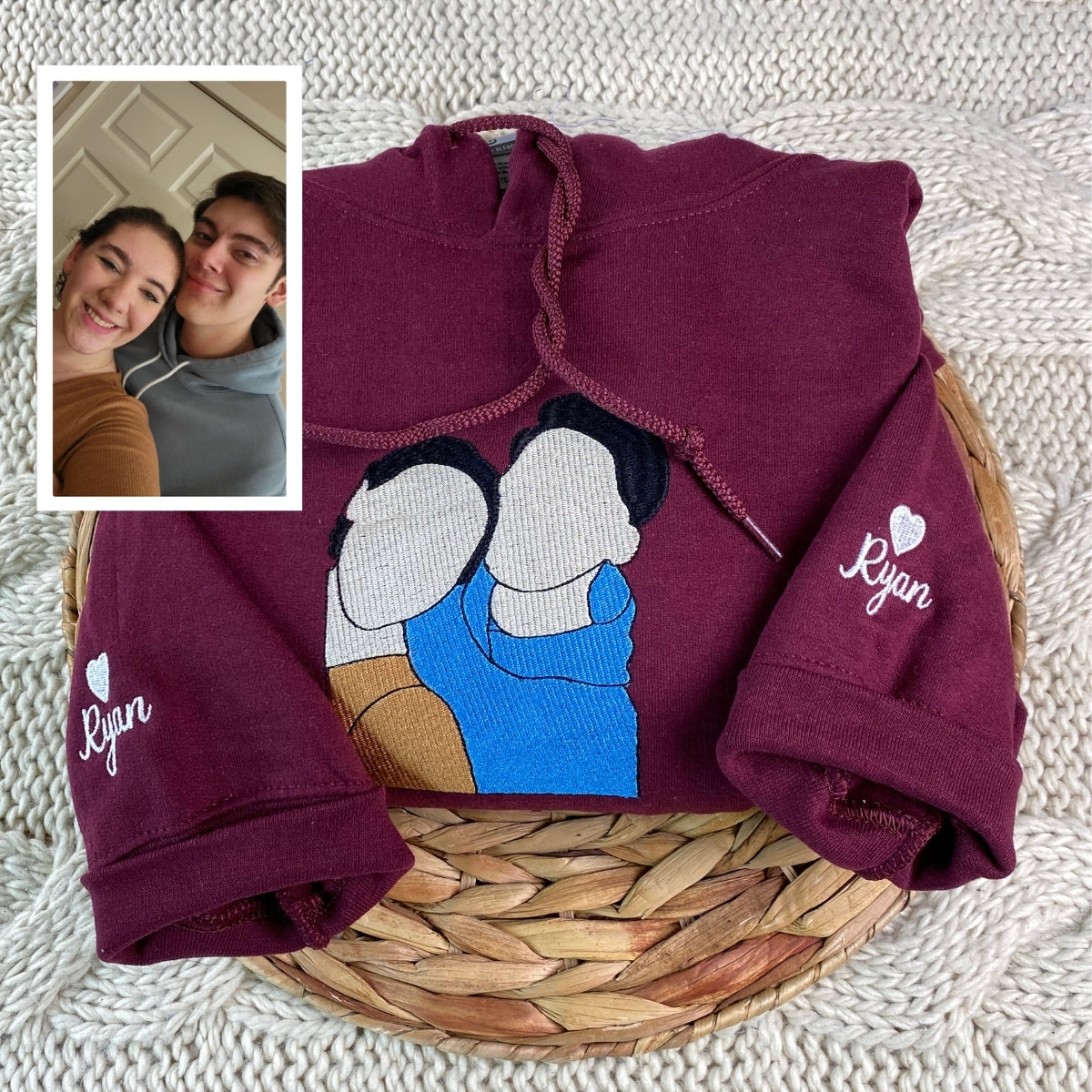 Custom Photo Embroidered Couple Hoodies - Personalized Anniversary Gift Set