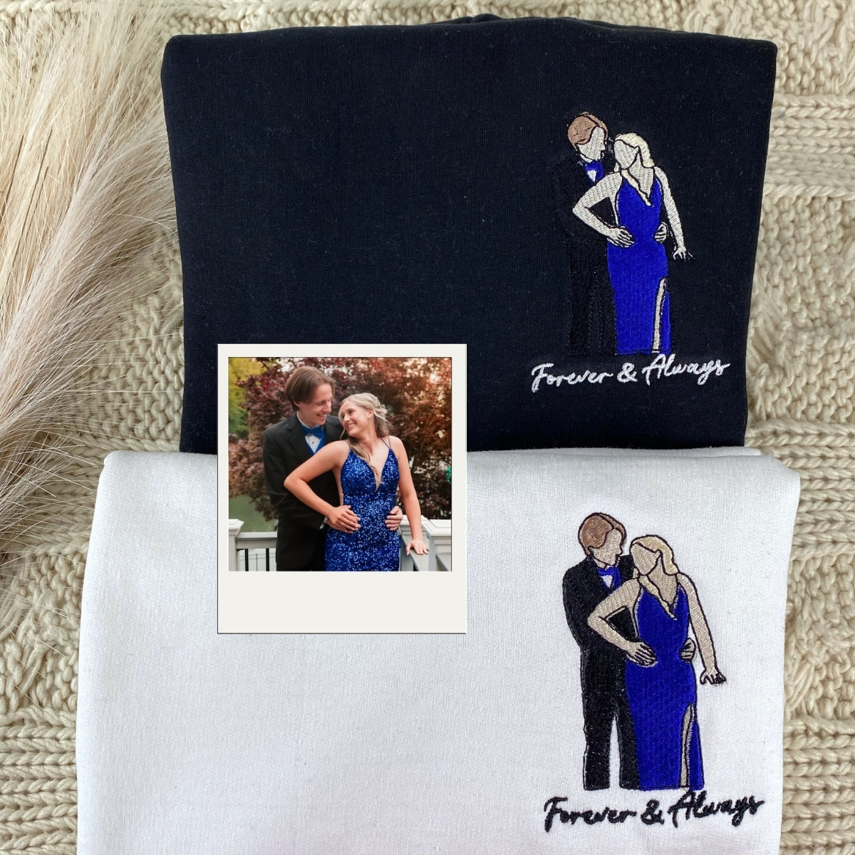 Custom Photo Embroidered Couple Hoodies - Personalized Anniversary Gift Set