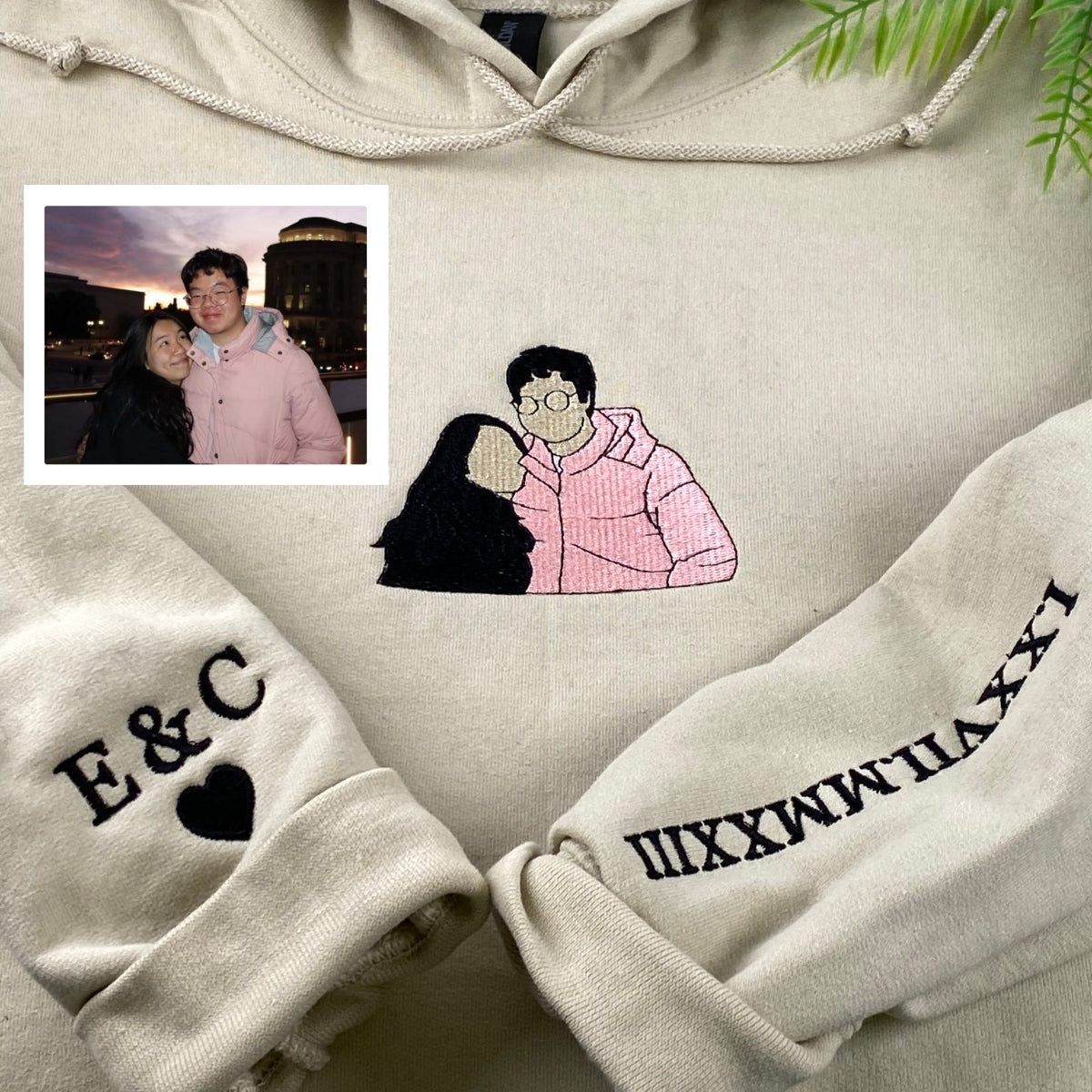 Custom Photo Embroidered Couple Hoodies - Personalized Anniversary Gift Set
