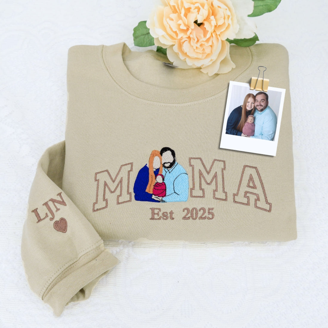 Family Photo Custom Embroidered Mama Hoodie - Personalized New Mom Gift