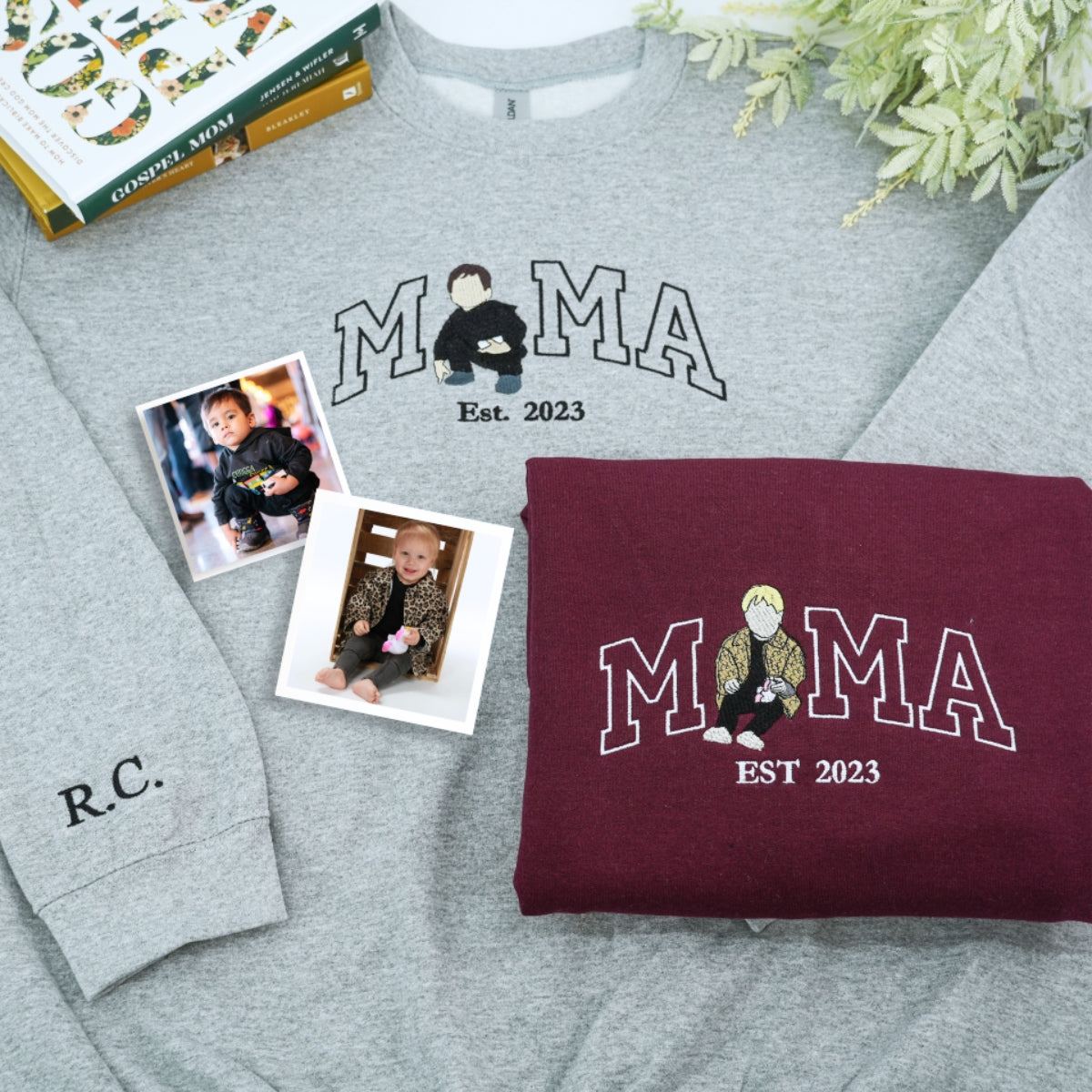 Family Photo Custom Embroidered Mama Sweatshirt - Personalized Memory Gift