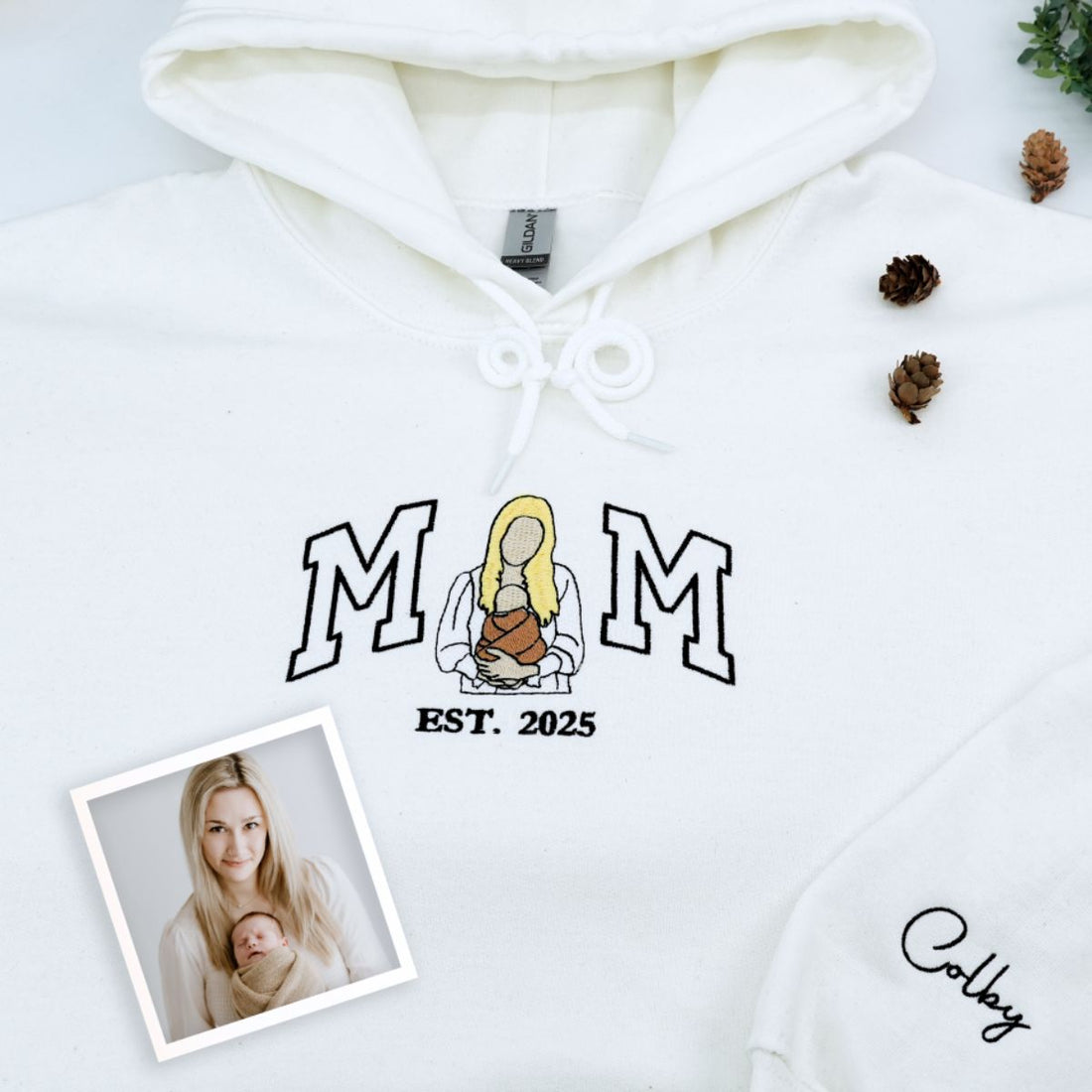 Sibling Custom Embroidered Mom Hoodie - Personalized Gift With Kids Names