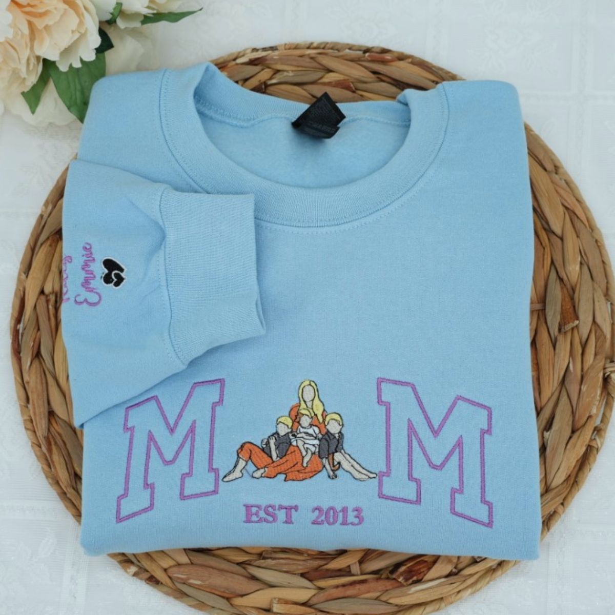 Sibling Custom Embroidered Mom Hoodie - Personalized Gift With Kids Names