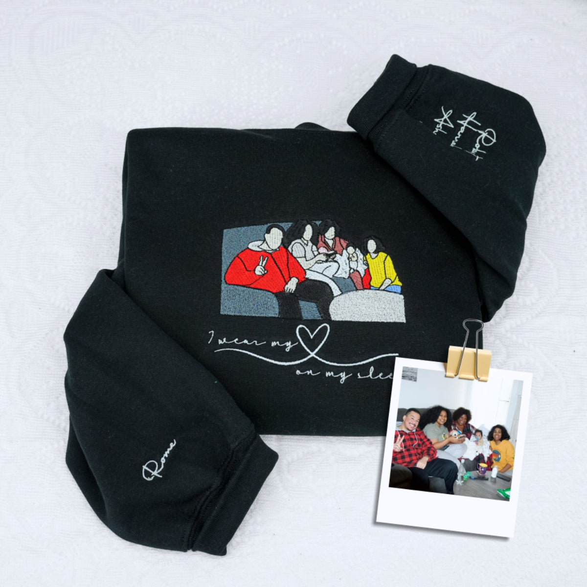 Father & Baby Portrait Custom Embroidered Hoodie - Personalized Father's Day Gift
