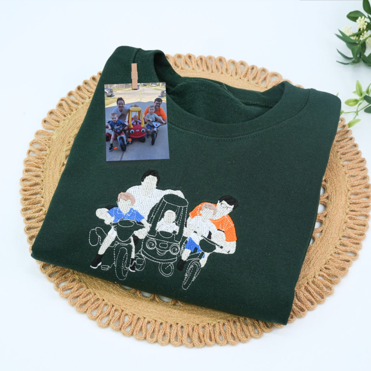 Father & Baby Portrait Custom Embroidered Hoodie - Personalized Father's Day Gift