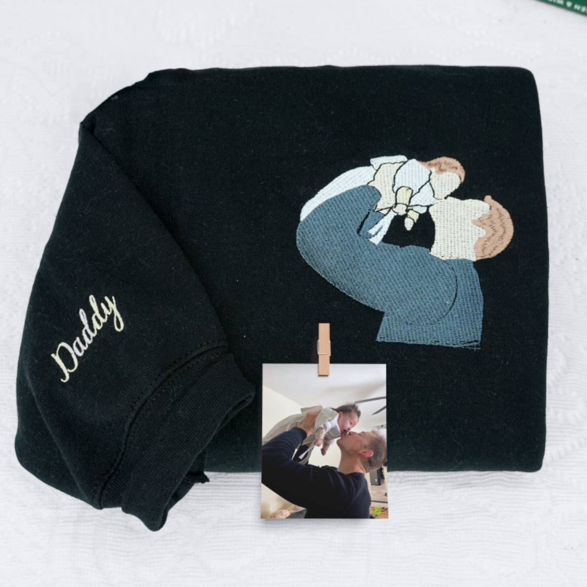 Father & Baby Portrait Custom Embroidered Hoodie - Personalized Father's Day Gift