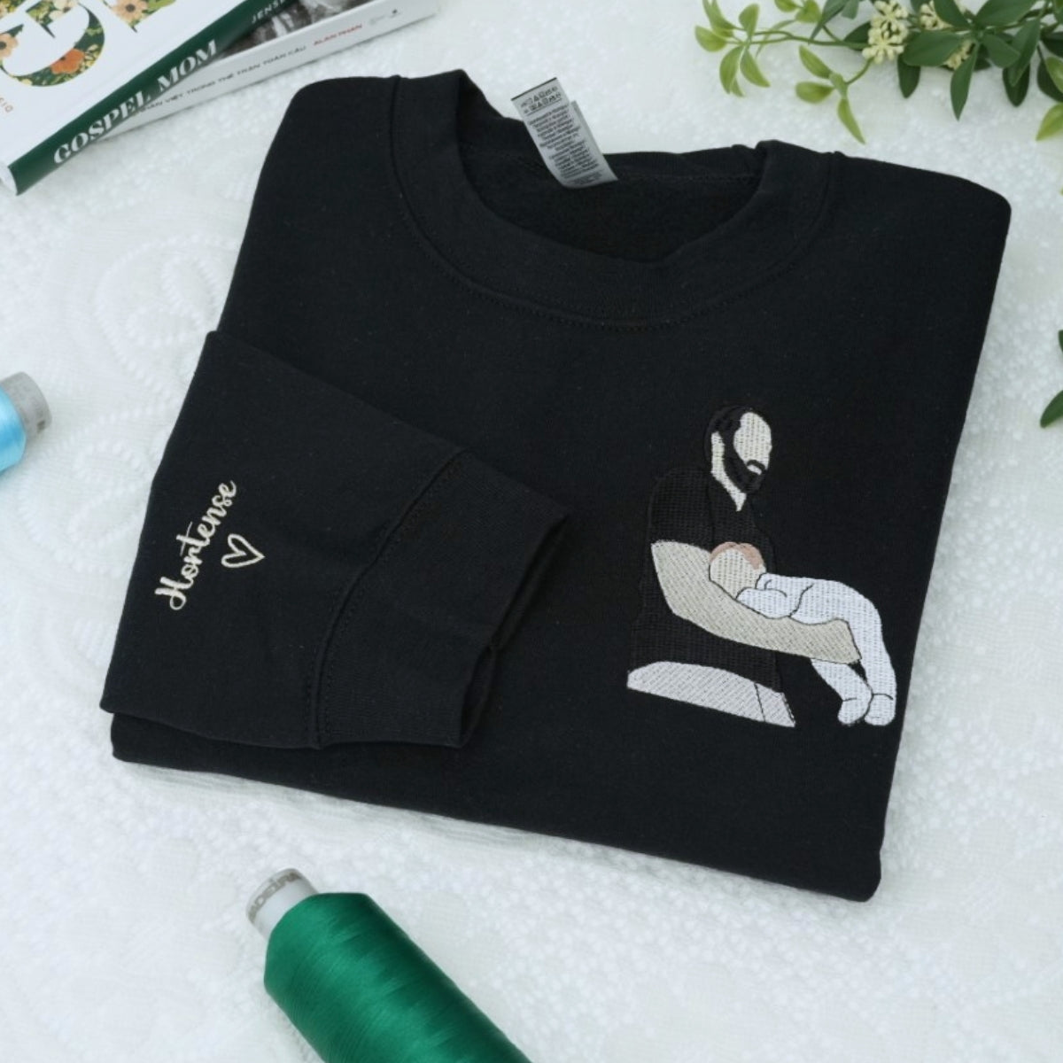 Father & Baby Portrait Custom Embroidered Hoodie - Personalized Father's Day Gift