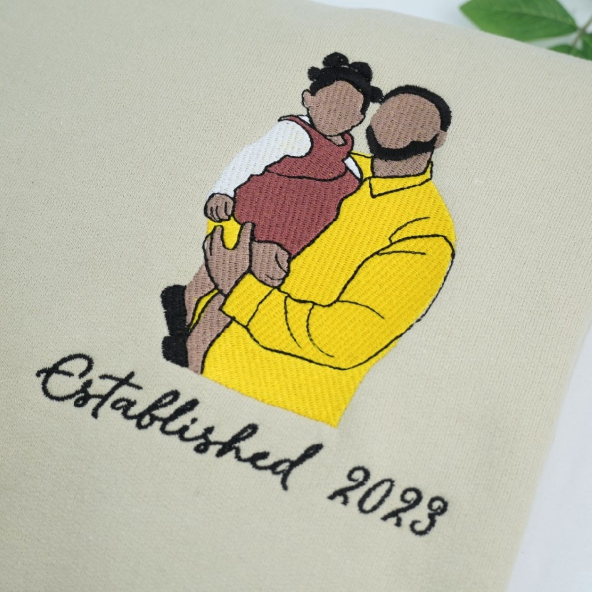 Father & Baby Portrait Custom Embroidered Hoodie - Personalized Father's Day Gift
