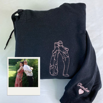 Couple Line Art Custom Embroidered Sweatshirt - Personalized Anniversary Gift