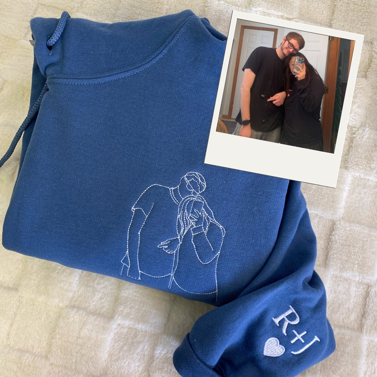 Couple Line Art Custom Embroidered Sweatshirt - Personalized Anniversary Gift
