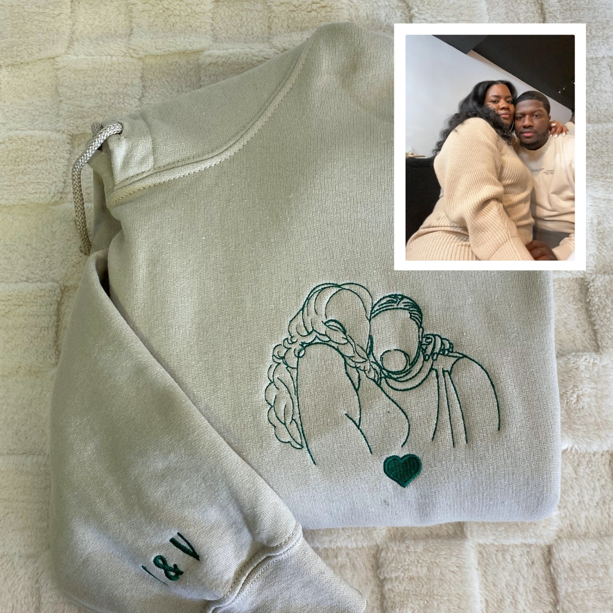 Couple Line Art Custom Embroidered Sweatshirt - Personalized Anniversary Gift