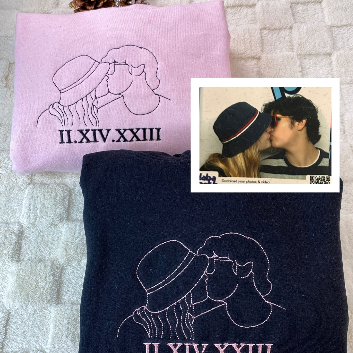 Couple Line Art Custom Embroidered Sweatshirt - Personalized Anniversary Gift