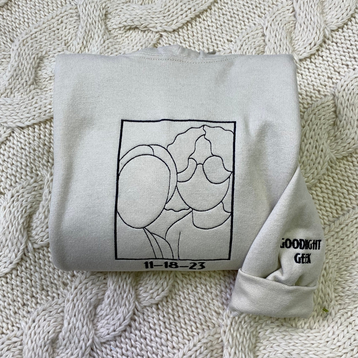 Couple Line Art Custom Embroidered Sweatshirt - Personalized Anniversary Gift