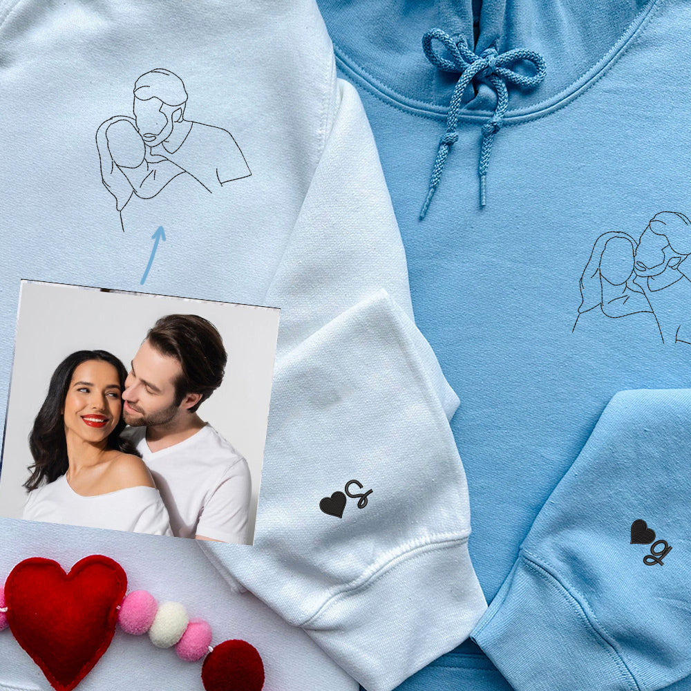 Couple Wedding Portrait Custom Embroidered Sweatshirt - Personalized Gift