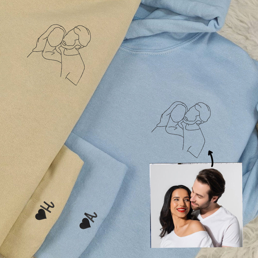 Couple Wedding Portrait Custom Embroidered Sweatshirt - Personalized Gift