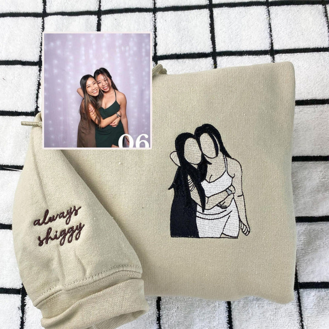 Best Friends Portrait Custom Embroidered Hoodie - Personalized Gift