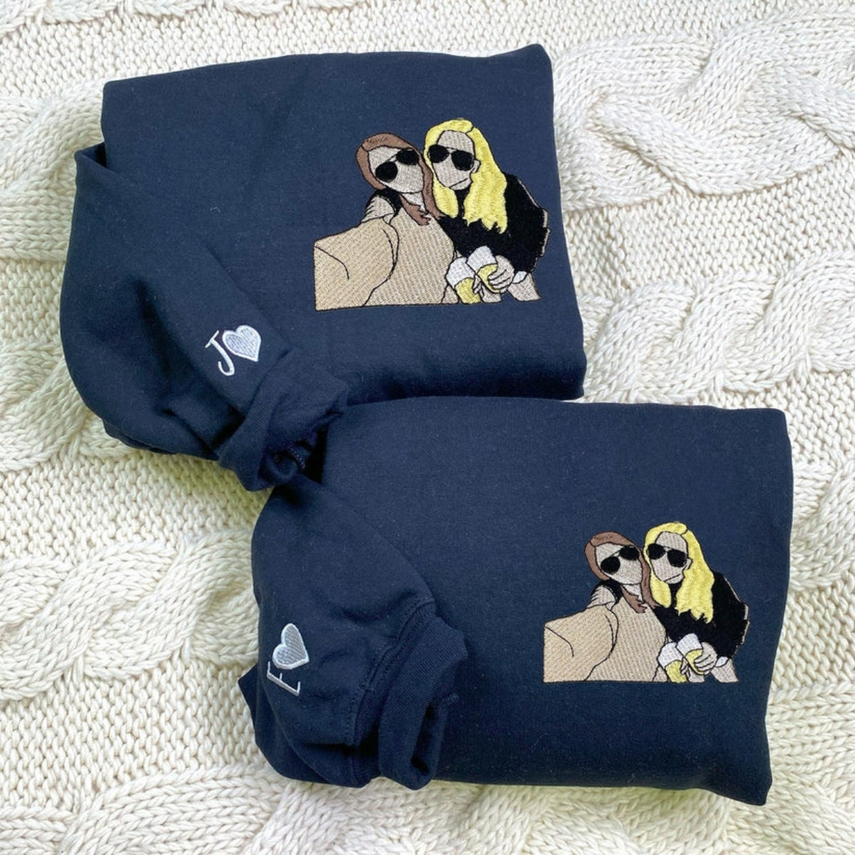 Sisters Portrait Custom Embroidered Hoodie - Personalized Gift for Teen Girls