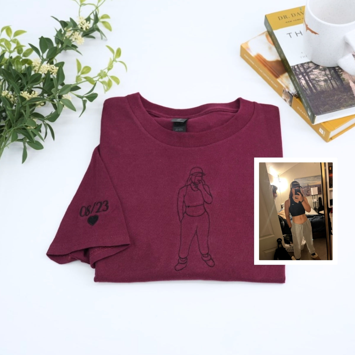 Photo Outline Custom Embroidered T-Shirt - Personalized Memorial Gift