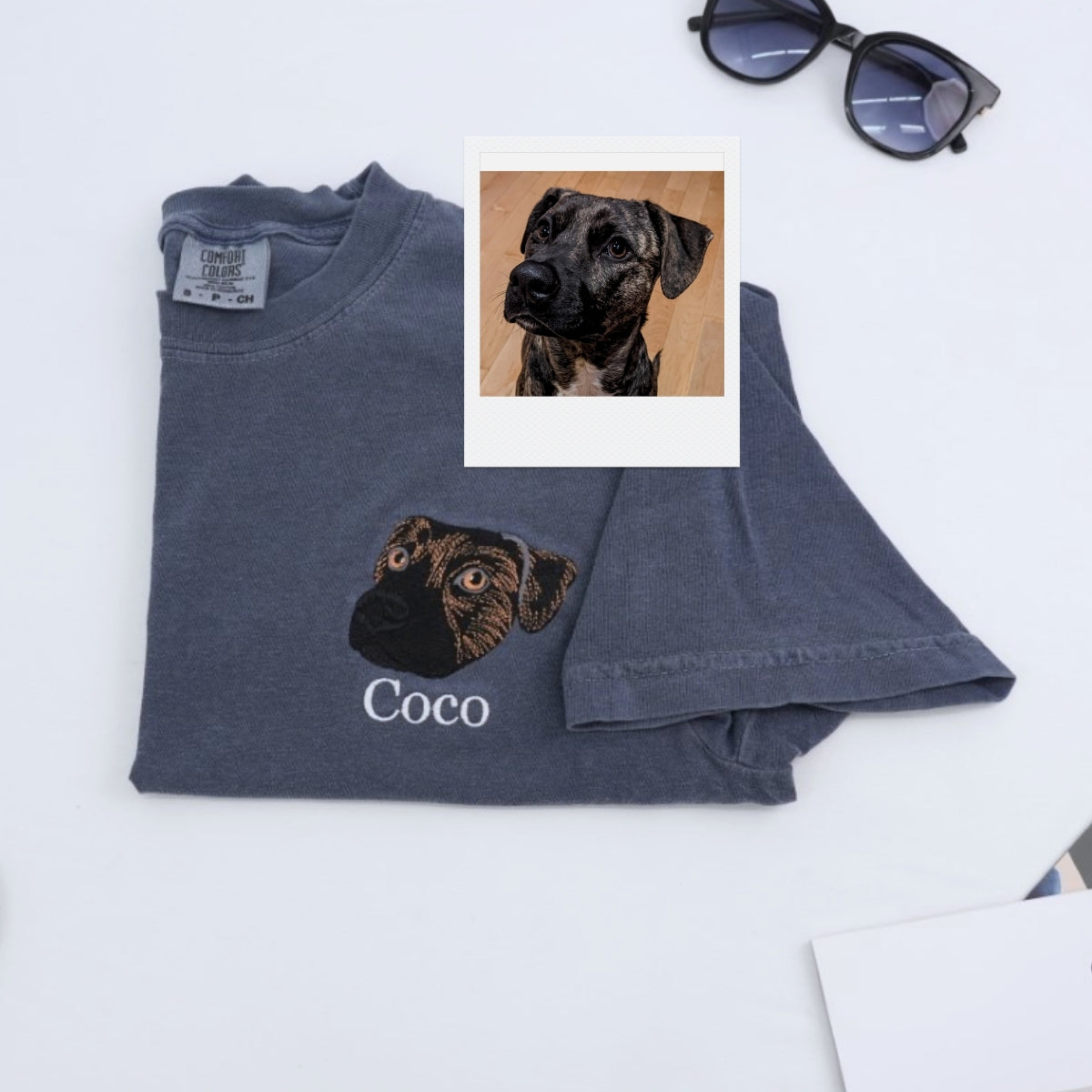 Pug Portrait Custom Embroidered T-Shirt - Personalized Dog Lover Gift