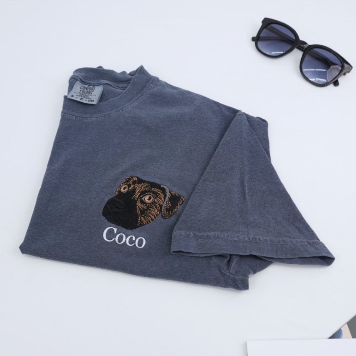 Pug Portrait Custom Embroidered T-Shirt - Personalized Dog Lover Gift