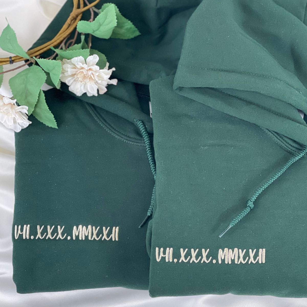 Roman Numeral Custom Embroidered Hoodie - Personalized Date Sweatshirt