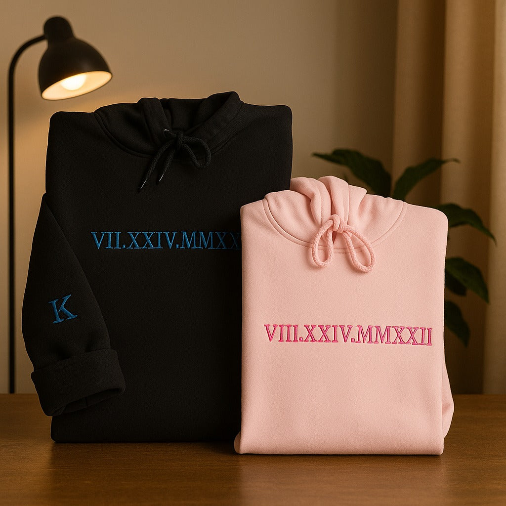 Roman Numeral Custom Embroidered Hoodie - Personalized Date Sweatshirt