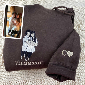 Anniversary Gift Custom Embroidered Roman Numeral Hoodie - Personalized Couple Sweatshirt