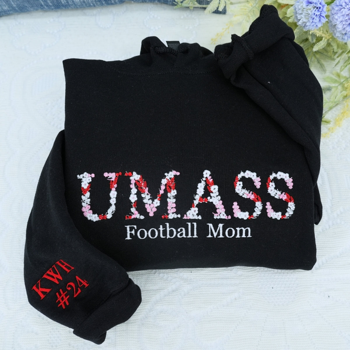 Graduation Gift Custom Embroidered School Hoodie - Floral University Sweatshirt