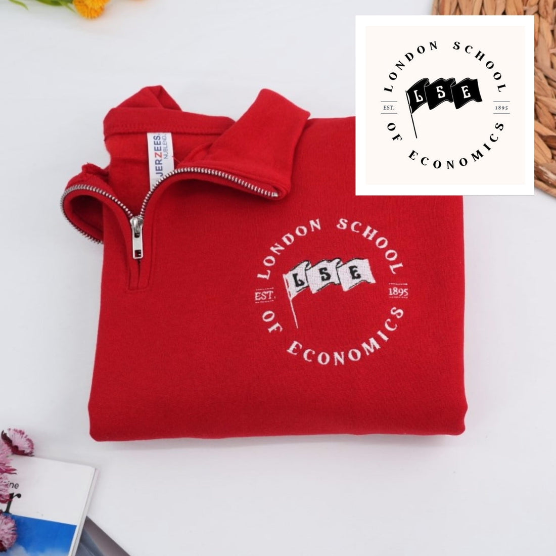 School Spirit Custom Embroidered Logo Quarter-Zip Hoodie - Personalized Student Sweatshirt