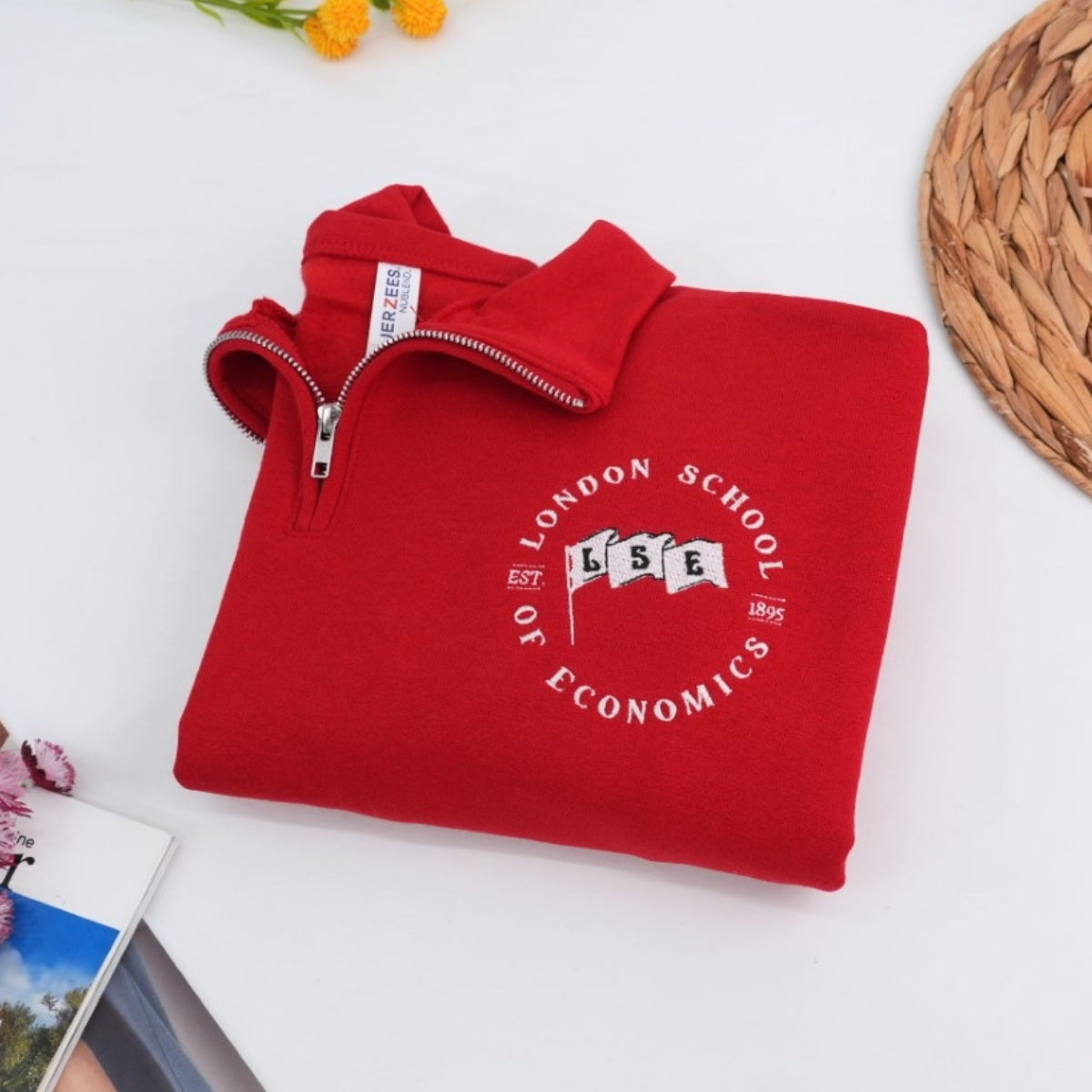 School Spirit Custom Embroidered Logo Quarter-Zip Hoodie - Personalized Student Sweatshirt
