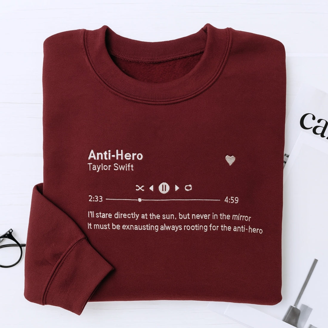 Personalized Music Gift Custom Embroidered Song Sweatshirt - Favorite Song Player