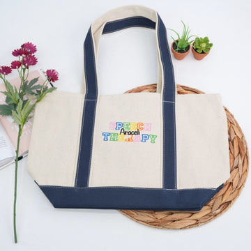 SLP Gift Custom Embroidered Tote Bag - Personalized Speech Language Pathologist Bag