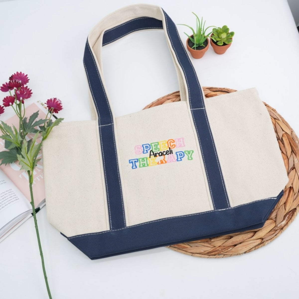 SLP Gift Custom Embroidered Tote Bag - Personalized Speech Language Pathologist Bag