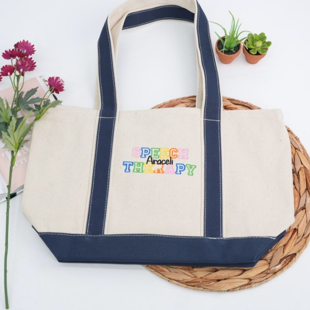 SLP Gift Custom Embroidered Tote Bag - Personalized Speech Language Pathologist Bag