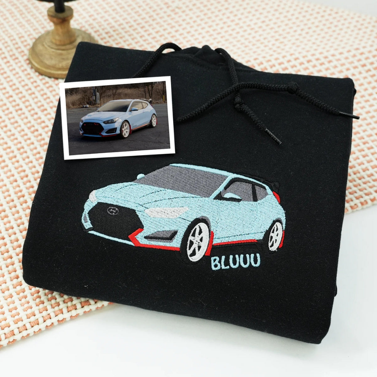 Car Enthusiast Gift Custom Embroidered Sports Car Hoodie - Vehicle Portrait Sweatshirt