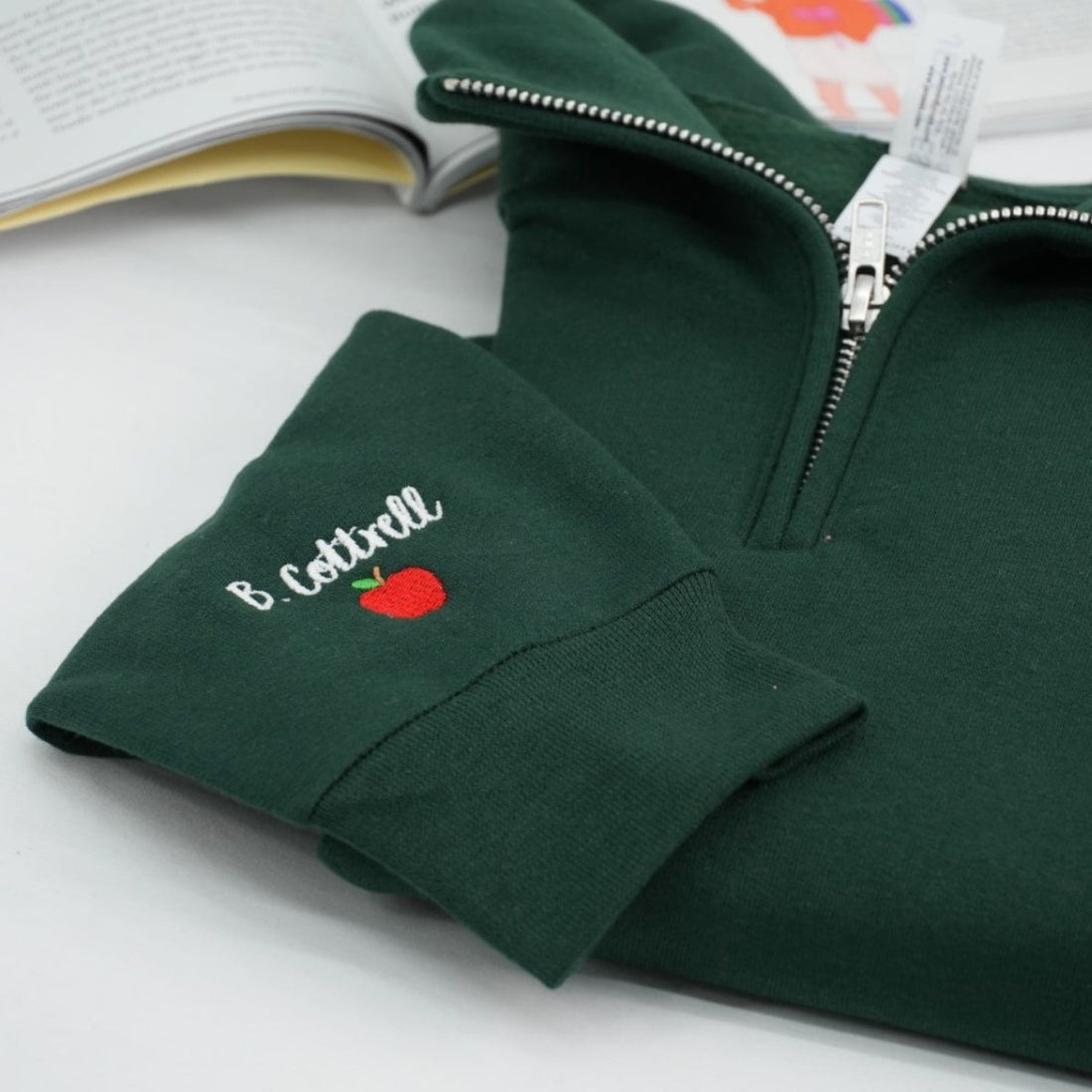 Personalized Teacher Gift Custom Embroidered Apple Quarter Zip Sweatshirt