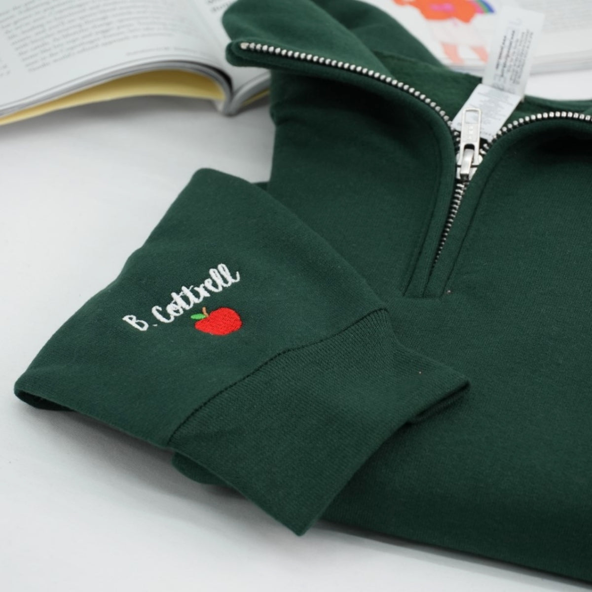 Personalized Teacher Gift Custom Embroidered Apple Quarter Zip Sweatshirt