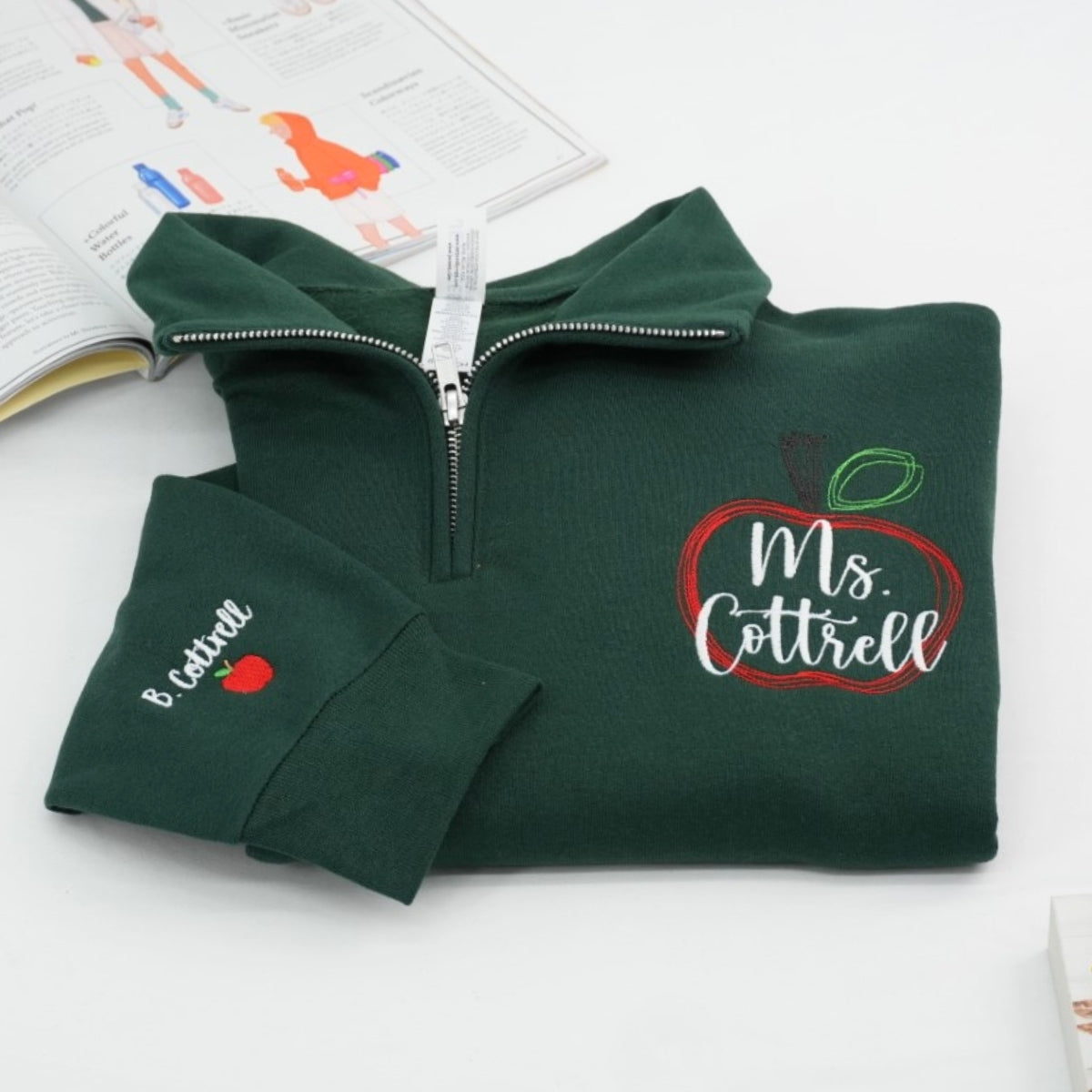 Personalized Teacher Gift Custom Embroidered Apple Quarter Zip Sweatshirt