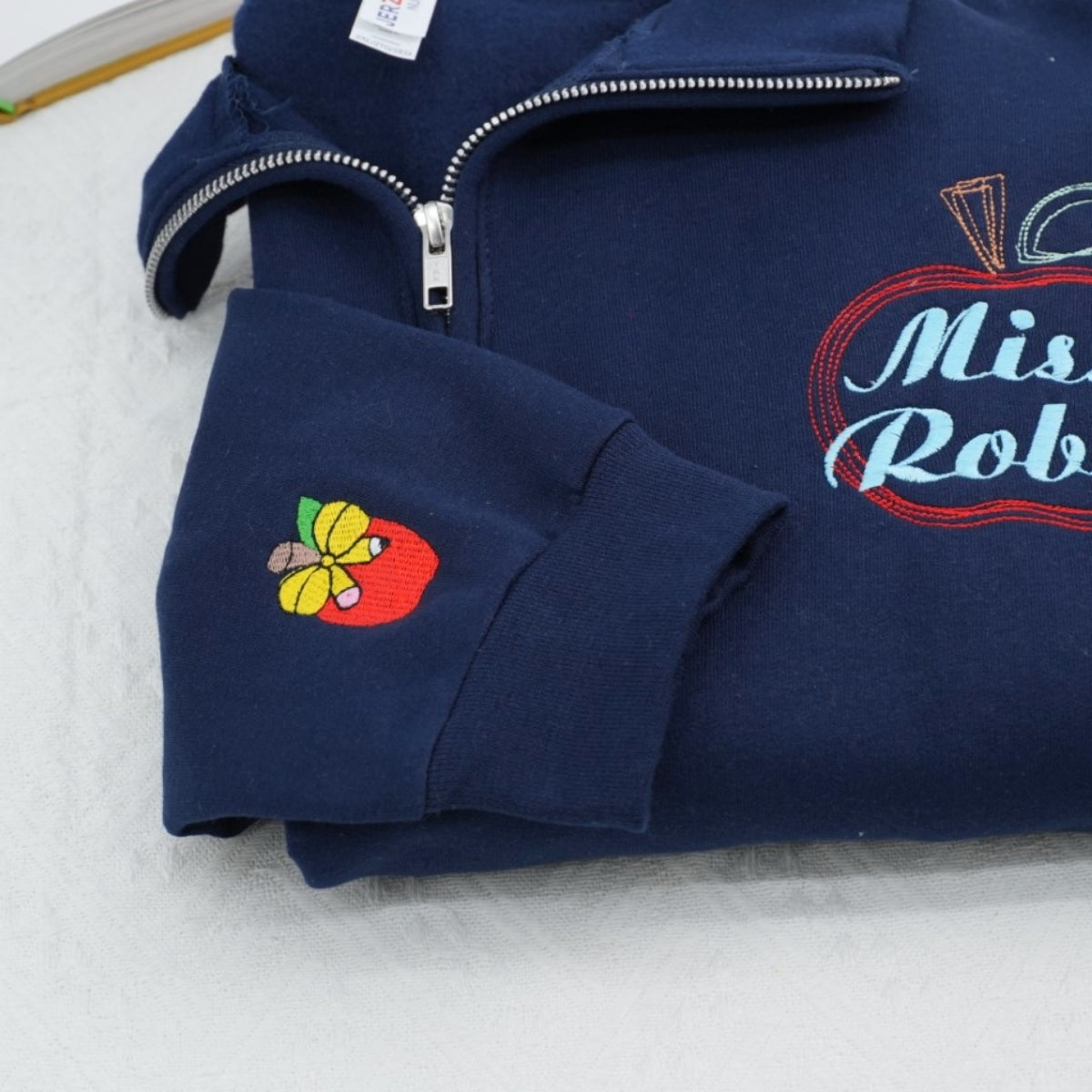 Teacher Gift Custom Embroidered Apple Quarter Zip - Personalized Teacher Sweatshirt