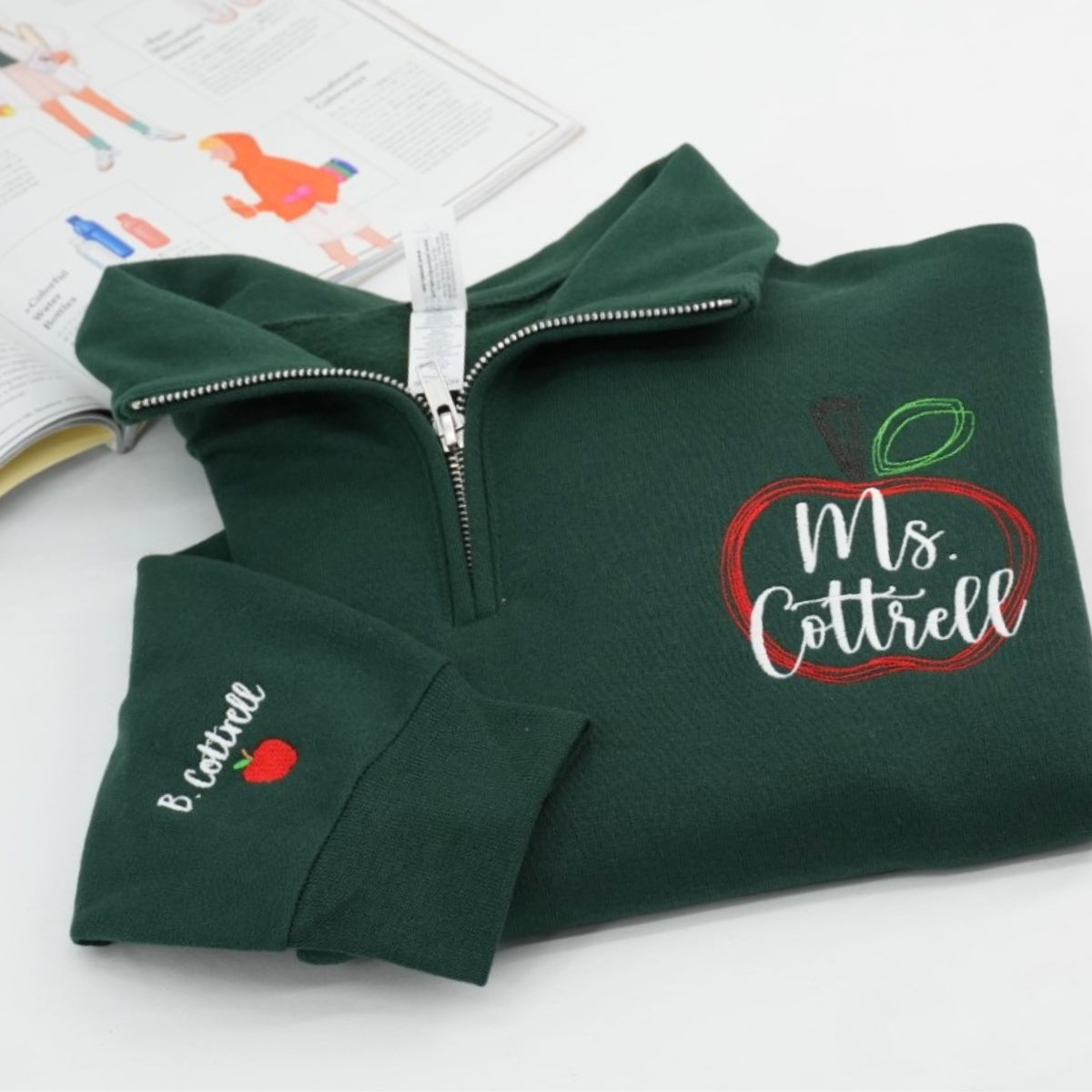 Personalized Teacher Gift Custom Embroidered Apple Quarter Zip Sweatshirt