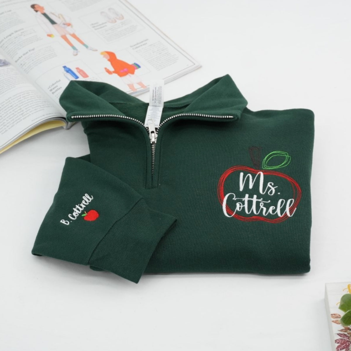 Teacher Gift Custom Embroidered Apple Quarter Zip - Personalized Teacher Sweatshirt