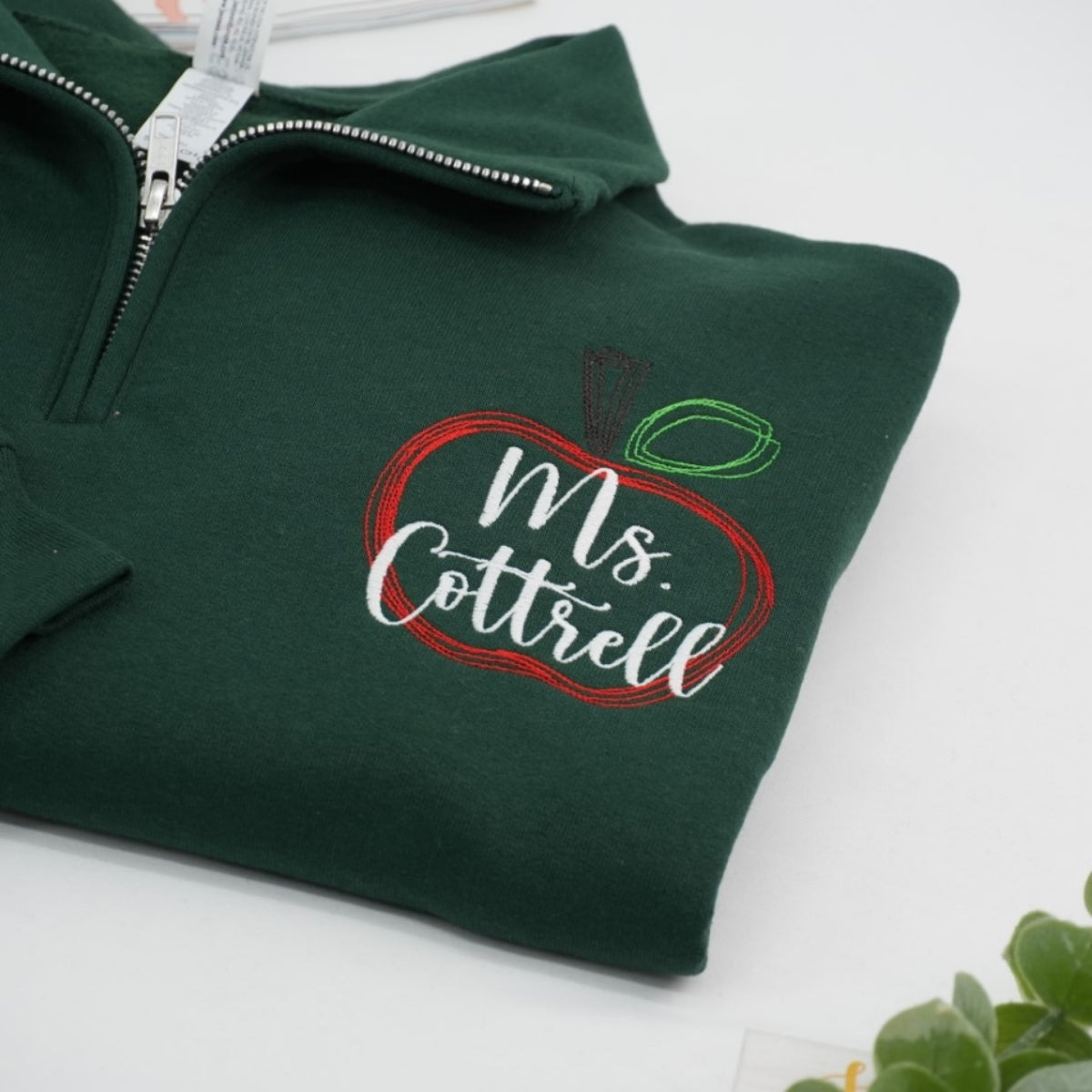 Teacher Gift Custom Embroidered Apple Quarter Zip - Personalized Teacher Sweatshirt